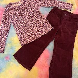 GAP Kids Floral Top and Burgundy Flare Pants Set